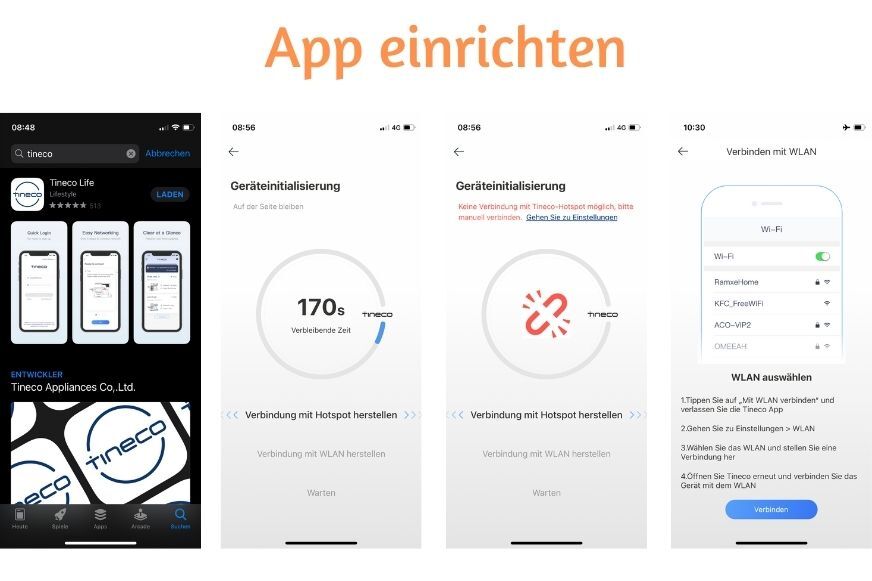 Einrichten der Tineco App